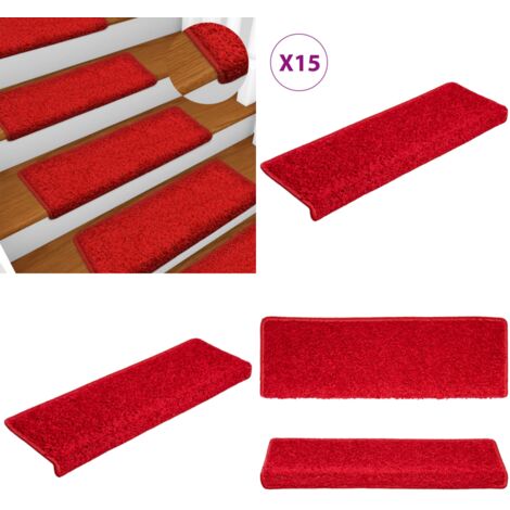 Tappetini per scale 15 pz 65x21x4 cm Rosso Bordo rettangolare - Tappetini antiscivolo - Tappetini per scale rosso