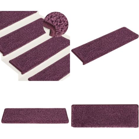 Tappetini per scale 15 pz 65x21x4 cm Viola scuro con bordo rettangolare - Tappetini antiscivolo - Tappetini per scale viola scuro