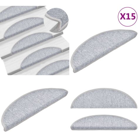 Tappetini per Scale 15 pz Grigio Chiaro 56x17x3 cm - Tappetini antiscivolo - Tappetini per scale grigio chiaro