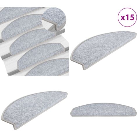 Tappetini per Scale 15 pz Grigio Chiaro 65x24x4 cm - Tappetini antiscivolo - Tappetini per scale grigio chiaro