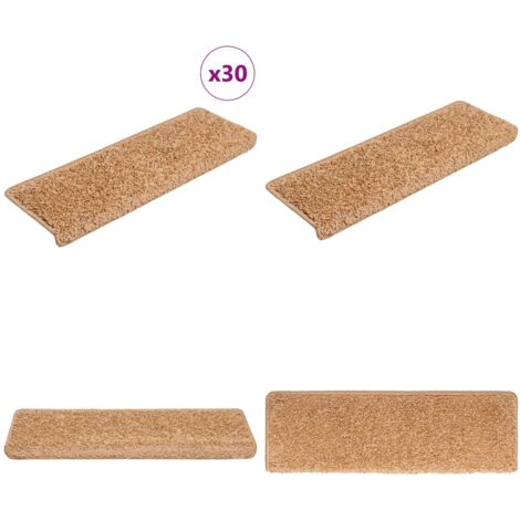 Tappetini per scale 30 pz 65x21x4 cm Beige Bordo rettangolare - Tappetini antiscivolo - Tappetini per scale beige