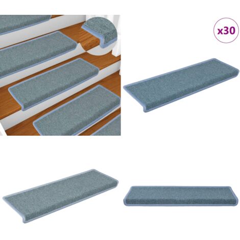 Tappetini per scale 30 pz 65x21x4 cm Blu mare con bordo rettangolare - Tappetini antiscivolo - Tappetini per scale in PP