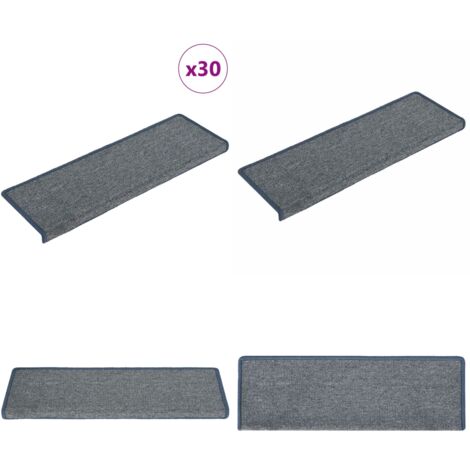 Tappetini per scale 30 pz 65x21x4 cm Grigio chiaro e blu con bordo rettangolare - Tappetini antiscivolo - Tappetini per scale grigio e blu