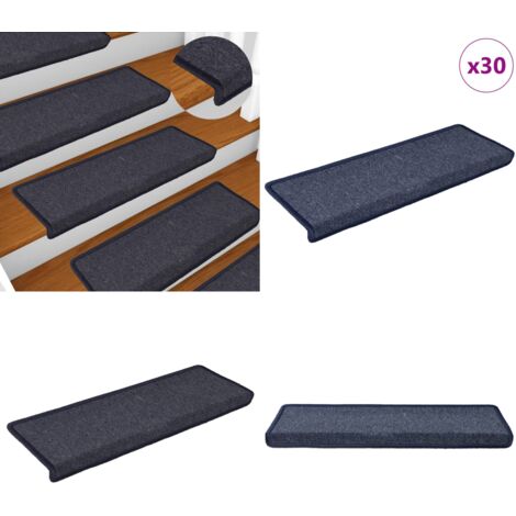 Tappetini per scale 30 pz 65x21x4 cm Grigio scuro e blu con bordo rettangolare - Tappetini antiscivolo - Tappetini per scale grigio e blu