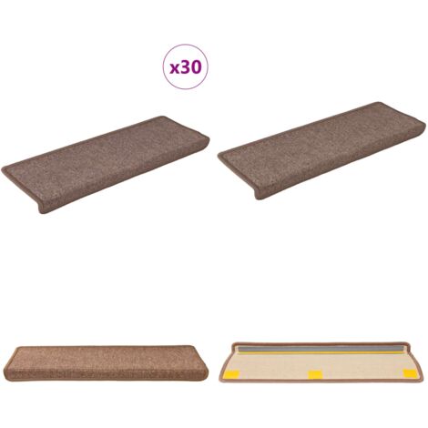 Tappetini per scale 30 pz 65x21x4 cm Marrone Bordo rettangolare - Tappetini antiscivolo - Tappetini per scale marrone