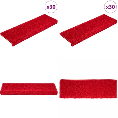 Tappetini per scale 30 pz 65x21x4 cm Rosso Bordo rettangolare - Tappetini antiscivolo - Tappetini per scale rosso