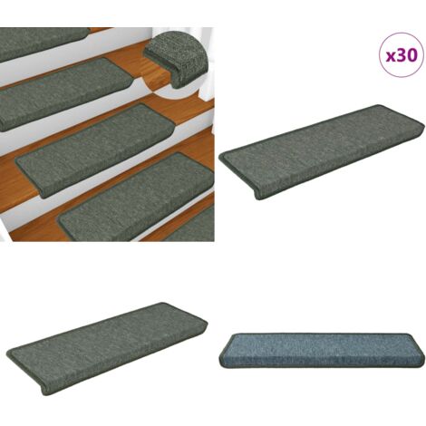 Tappetini per scale 30 pz 65x21x4 cm Verde scuro con bordo rettangolare - Tappetini antiscivolo - Tappetini per scale verde scuro