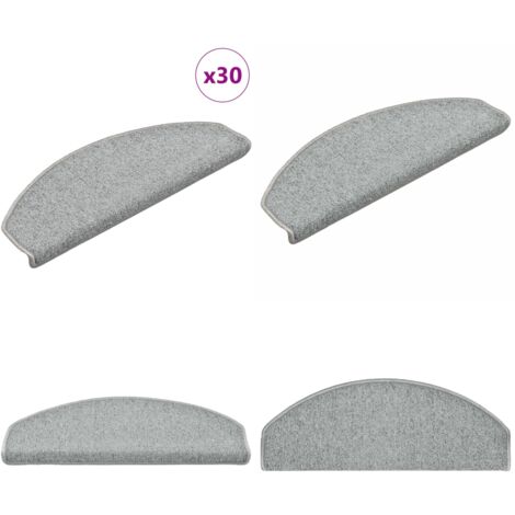 Tappetini per scale 30 pz 65x24x4 cm Grigio chiaro Semicircolari Grandi - Tappetini antiscivolo - Tappetini per scale grigio chiaro