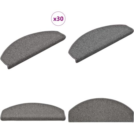 Tappetini per scale 30 pz 65x24x4 cm Grigio scuro Semicircolari Grandi - Tappetini antiscivolo - Tappetini per scale grigi