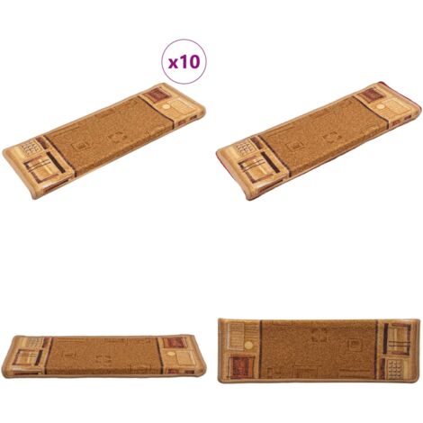 Tappetini per Scale Autoadesivi 10 pz 65x21x4 cm Beige - Tappetini autoadesivi - Tappetini per scale autoadesivi