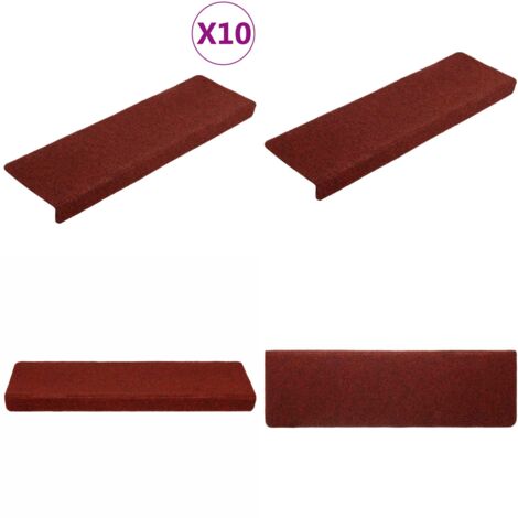 Tappetini per scale autoadesivi 10 pz 65x21x4 cm Bordeaux Rosso Bordo rettangolare - Tappeti autoadesivi - Tappeti per scale autoadesivi