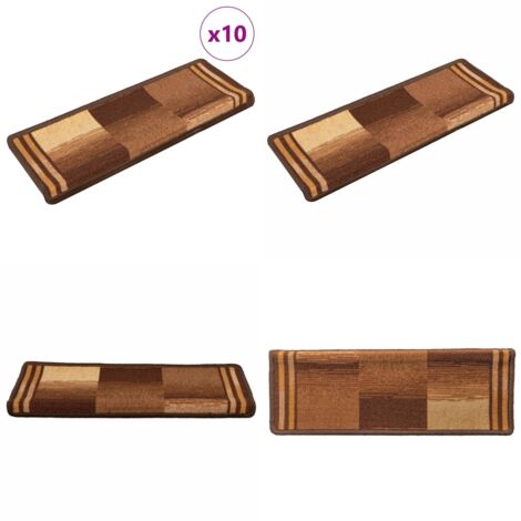 Tappetini per Scale Autoadesivi 10 pz 65x21x4 cm Marroni - Tappetini per scale antiscivolo - Tappetini per scale lavabili