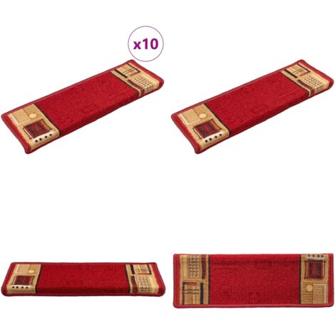 Tappetini per Scale Autoadesivi 10 pz 65x21x4 cm Rossi - Tappetini per scale antiscivolo - Tappetini per scale lavabili