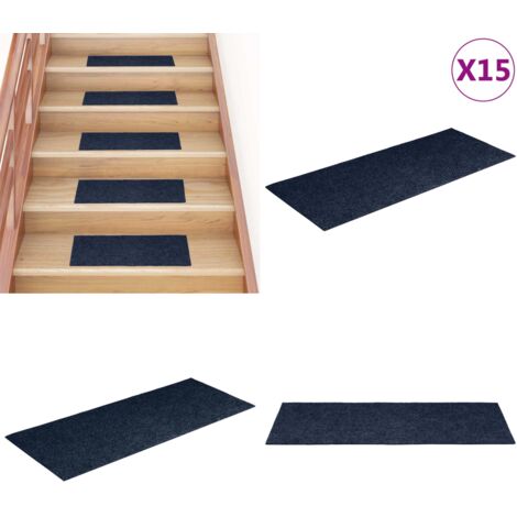 Tappetini per scale autoadesivi 15 pz 60x25 cm blu navy rettangolari - Tappeti autoadesivi - Tappeti per scale blu navy
