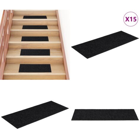 Tappetini per scale autoadesivi 15 pz 60x25 cm neri rettangolari - Tappeti autoadesivi - Tappeti per scale neri