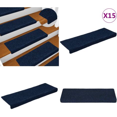 Tappetini per scale autoadesivi 15 pz 65x21x4 cm blu navy bordo rettangolare - Tappeti autoadesivi - Tappeti per scale autoadesivi
