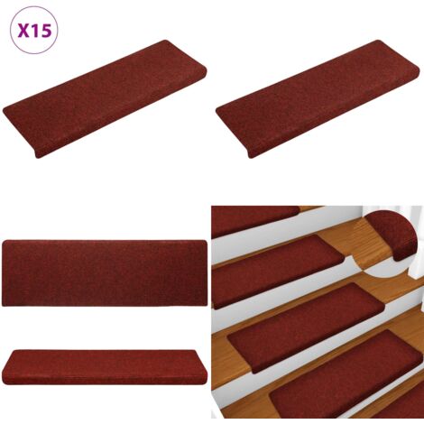 Tappetini per scale autoadesivi 15 pz 65x21x4 cm Bordeaux Rosso Bordo rettangolare - Tappeti autoadesivi - Tappeti per scale autoadesivi