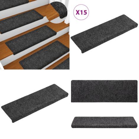 Tappetini per scale autoadesivi 15 pz 65x21x4 cm Grigio Scuro bordo rettangolare - Tappetini autoadesivi - Tappetini per scale autoadesivi