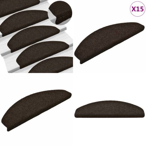 Tappetini per scale autoadesivi 15 pz 65x21x4 cm marrone scuro semicircolari grandi - Tappeti autoadesivi - Tappeti per scale autoadesivi