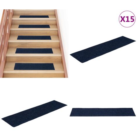 Tappetini per scale autoadesivi 15 pz 76x20 cm blu navy rettangolari - Tappeti autoadesivi - Tappeti per scale blu navy