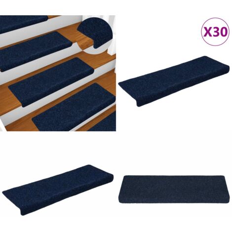 Tappetini per scale autoadesivi 30 pz 65x21x4 cm blu navy bordo rettangolare - Tappeti autoadesivi - Tappeti per scale autoadesivi