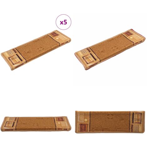 Tappetini per Scale Autoadesivi 5 pz 65x21x4 cm Beige - Tappetini autoadesivi - Tappetini per scale autoadesivi