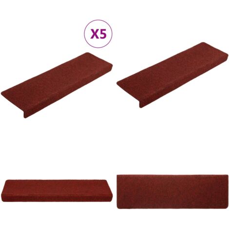 Tappetini per scale autoadesivi 5 pz 65x21x4 cm Bordeaux Rosso Bordo rettangolare - Tappeti autoadesivi - Tappeti per scale autoadesivi