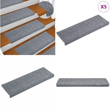 Tappetini per scale autoadesivi 5 pz 65x21x4 cm Grigio chiaro bordo rettangolare - Tappeti autoadesivi - Tappeti per scale autoadesivi