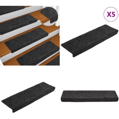 Tappetini per scale autoadesivi 5 pz 65x21x4 cm Grigio Scuro bordo rettangolare - Tappetini autoadesivi - Tappetini per scale autoadesivi