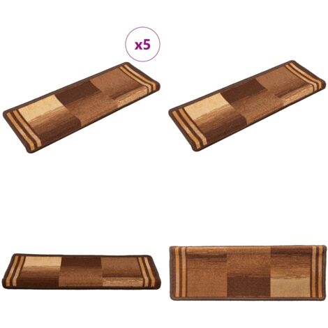 Tappetini per Scale Autoadesivi 5 pz 65x21x4 cm Marroni - Tappetini per scale antiscivolo - Tappetini per scale lavabili