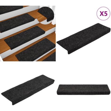 Tappetini per scale autoadesivi 5 pz 65x21x4 cm neri con bordo rettangolare - Tappeti autoadesivi - Tappeti antiscivolo