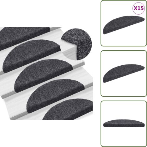 Tappetini per scale grigio scuro - vidaXL Tappetini per scale autoadesivi 15 pz 56x17x3 cm Grigio scuro semicircolari -