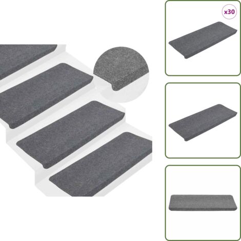 Tappetini per scale in feltro - vidaXL Tappetini Autoadesivi per Scale 30 pz Grigi 65x24,5x3,5 cm - Tappetini per scale lavabili