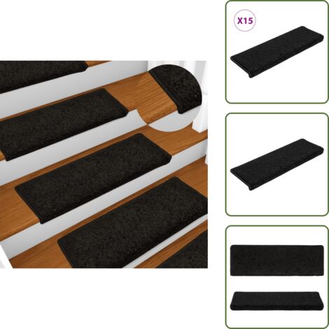 Tappetini per scale in polipropilene - vidaXL Tappetini per scale 15 pz 65x21x4 cm Nero Bordo rettangolare - Tappetini per scale lavabili