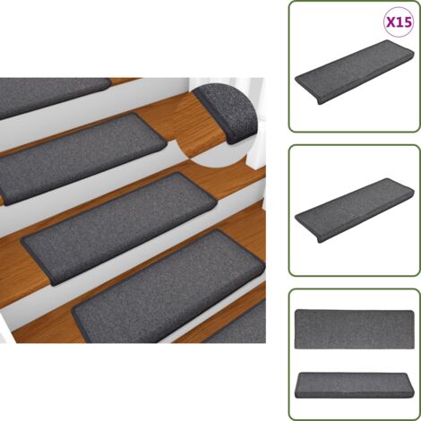 Tappetini per scale lavabili - vidaXL Tappetini per scale 15 pz 65x21x4 cm Grigio scuro Bordo rettangolare - Tappetini per scale in polipropilene