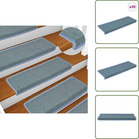 Tappetini per scale lavabili - vidaXL Tappetini per scale 30 pz 65x21x4 cm Blu mare con bordo rettangolare - Tappetini per scale con nastro adesivo