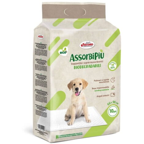 Tappetini superassorbenti biodegradabili 60x90cm Assorbipiù da 10 pezzi con angoli adesivi