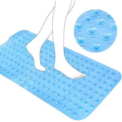 Tappetino antiscivolo per bagno, 100x40 cm, extra lungo e resistente (blu), sicuro e antiscivolo, design antibatterico, con ventose potenti
