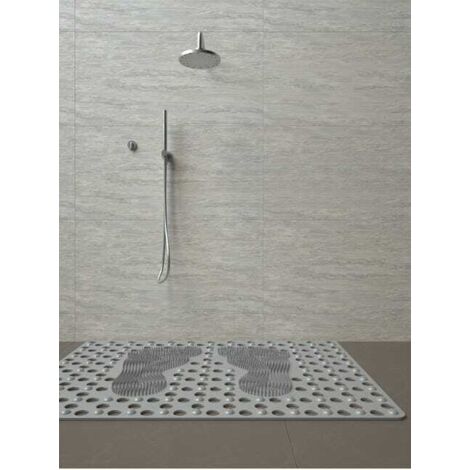 Tappetino antiscivolo per vasca con ventose in silicone TPE grigio - Inodore, garantisce sicurezza e comfort (base larga 70x50cm)