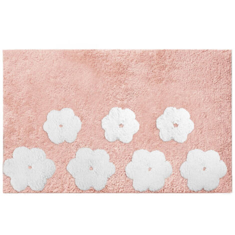 Tappetino bagno 100% cotone fiori rosa antiscivolo cm50x80x2