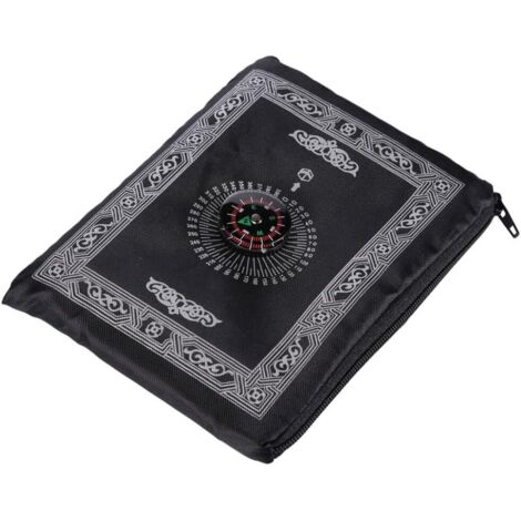Tappetino/coperta da preghiera portatile con tasca e bussola, ideale per viaggi in famiglia (nero, 60 x 100 cm)