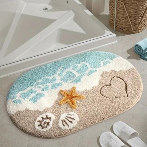 Tappetino da bagno antiscivolo con ventose, motivo a impronte di spiaggia, 50 x 80 cm