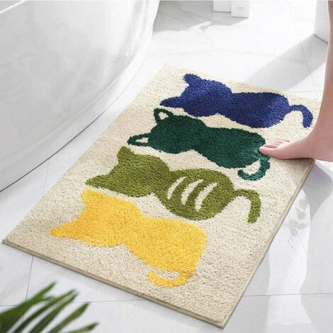 Tappetino da bagno antiscivolo in microfibra extra morbido 50X80cm, 4 gatti, lavabile in lavatrice, super assorbente, color cachi