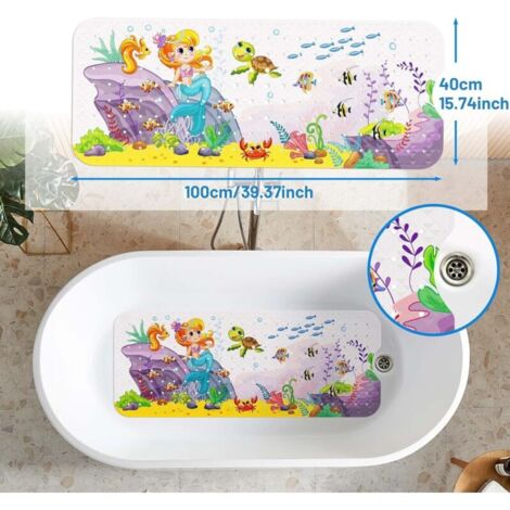 Tappetino da bagno antiscivolo per neonati (Sirena), 100 x 40 cm, tappetino doccia resistente con 200 ventose per bambini e neonati, materiale in PVC senza BPA, lavabile in lavatrice.