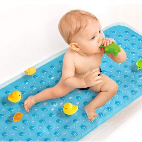 Tappetino da bagno extra lungo antiscivolo per neonati (100 x 40 cm) - Ecologico con 200 grandi ventose, lavabile in lavatrice, blu