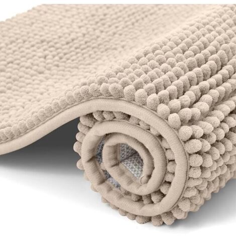 Tappetino da bagno in ciniglia - Antiscivolo - Morbido e assorbente - Lavabile - 40 x 60 cm - Beige