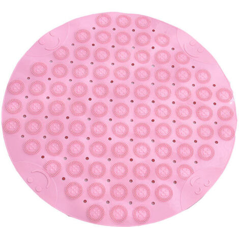 Tappetino da bagno rotondo in PVC, 55 x 55 cm, antiscivolo, antibatterico, lavabile in lavatrice, con fori di drenaggio e ventose, rosa