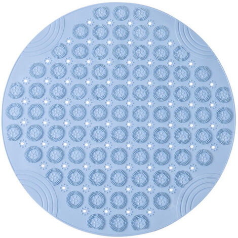 Tappetino da bagno rotondo in PVC da 30x30 cm, antiscivolo, antibatterico, lavabile in lavatrice, con fori di drenaggio e ventose, blu FLITI