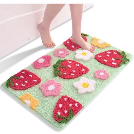 Tappetino da bagno verde fragola, antiscivolo, lavabile, multicolore, in morbida microfibra, assorbente, 40 x 60 cm