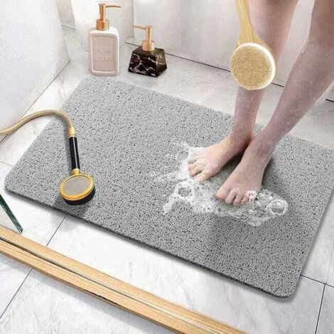 Tappetino da doccia antiscivolo con fori di drenaggio, tappetino da doccia morbido e confortevole ad asciugatura rapida (60x90 cm, grigio)